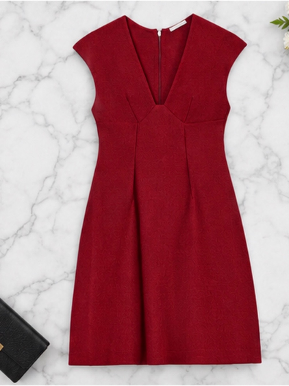 Zara Deep Red V-Neck Cap Sleeve Dress